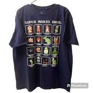 Super Mario Bros. Men 16 Character Pixel Grid Boxes Graphic Blue Size XL T-Shirt